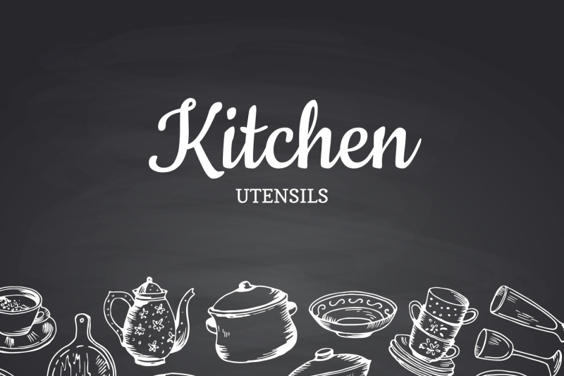 vector-background-on-black-chalkboard-illustration-with-kitchen-utensi