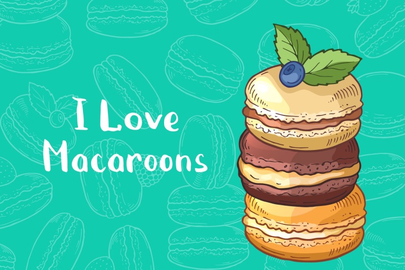 vector-background-with-colored-hand-drawn-macaroons-and-place-for-text