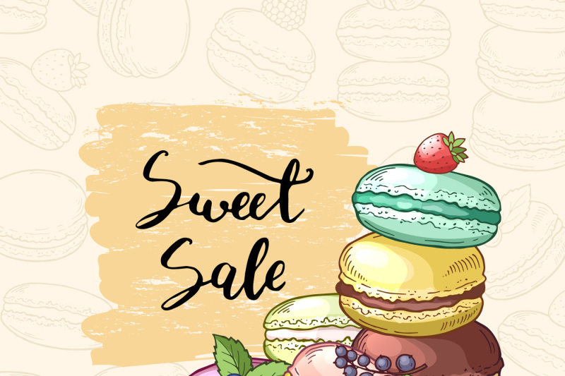 vector-sale-background-with-colored-hand-drawn-macaroons-for-pastry-sh