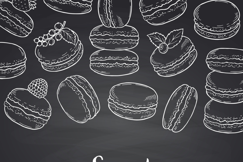 vector-background-on-black-chalkboard-with-hand-drawn-macaroons