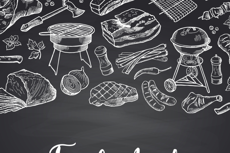 vector-hand-drawn-meat-elements-on-black-chalkboard-illustration-with