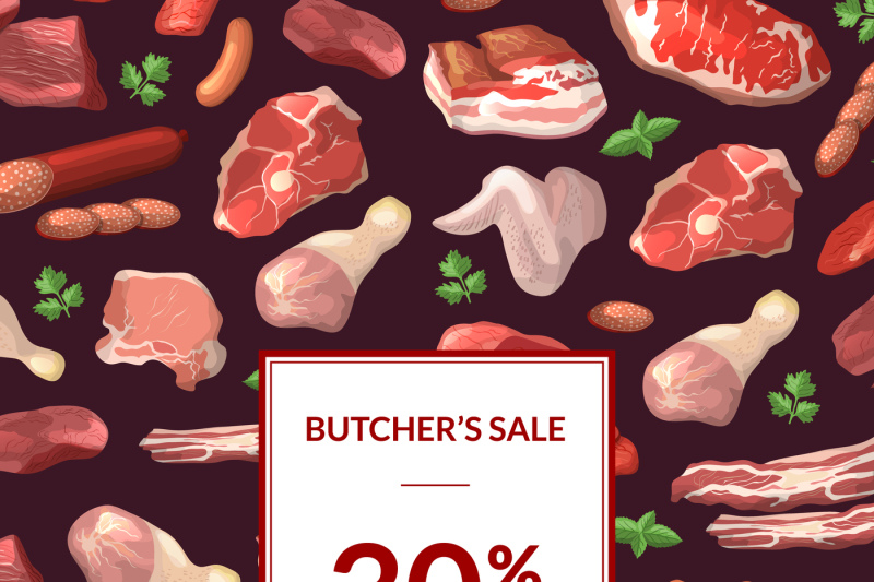 vector-cartoon-meat-elements-sale-poster