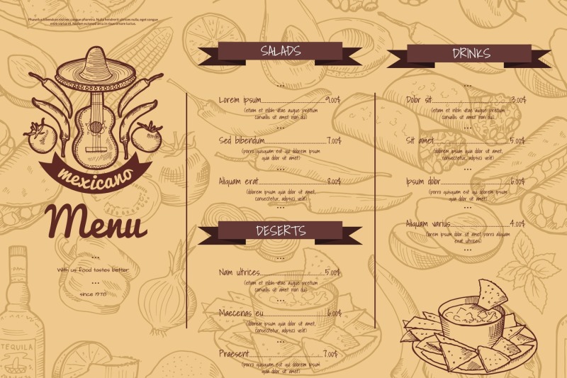 vector-horizontal-restaurant-or-cafe-template-with-sketched-mexican-fo