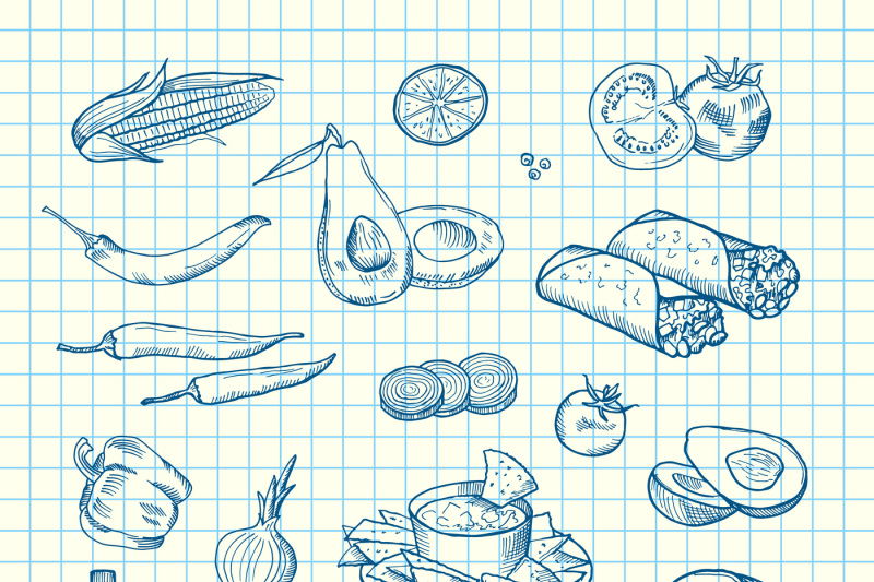 vector-sketched-mexican-food-elements-set-background