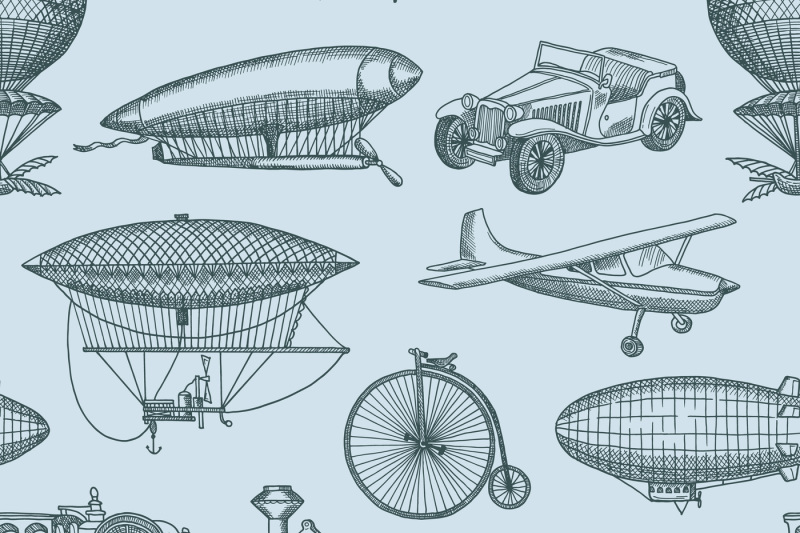 Vector pattern or background illustration vintage hand drawn airships