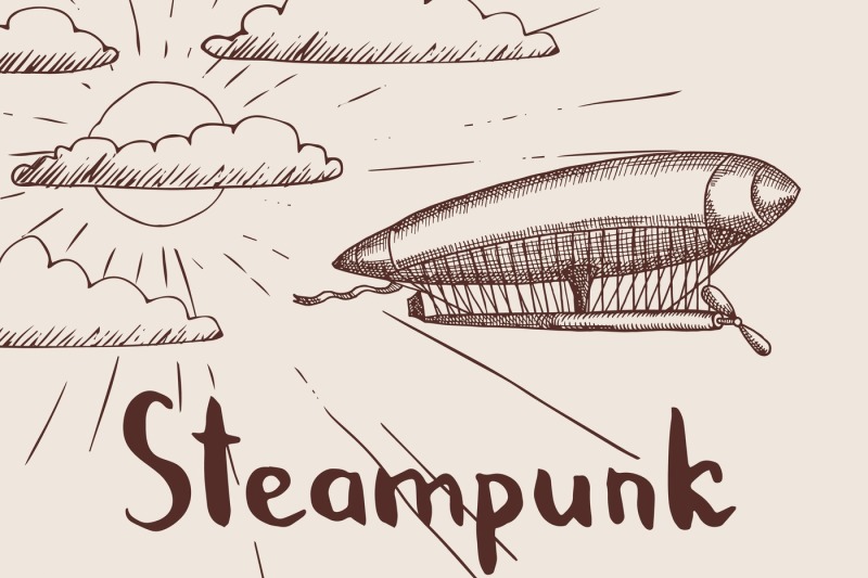 vector-background-with-steampunk-hand-drawn-airship