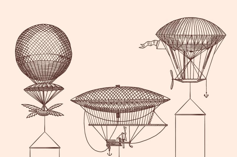 vector-set-steampunk-hand-drawn-air-balloons