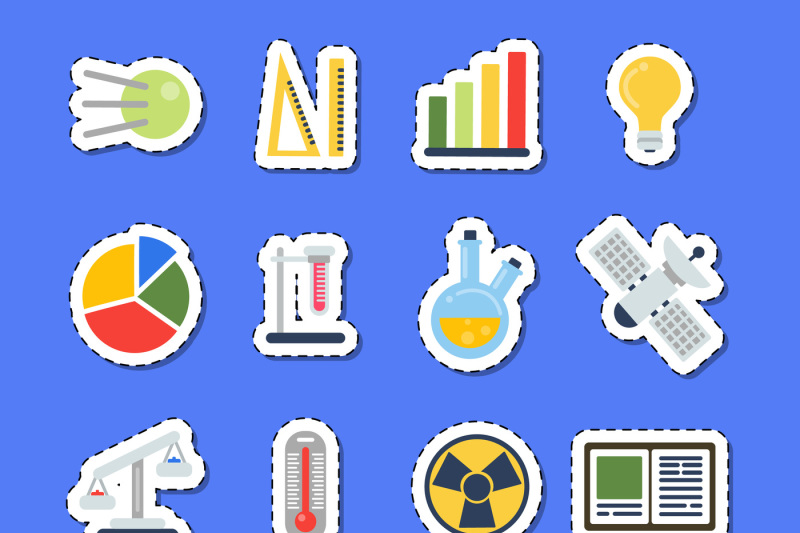 vector-flat-style-science-icons-stickers-with-shadows-set