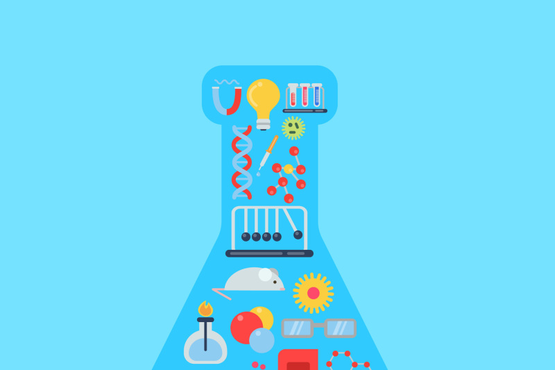 vector-flat-style-science-icons-in-form-of-chemical-vial-illustration