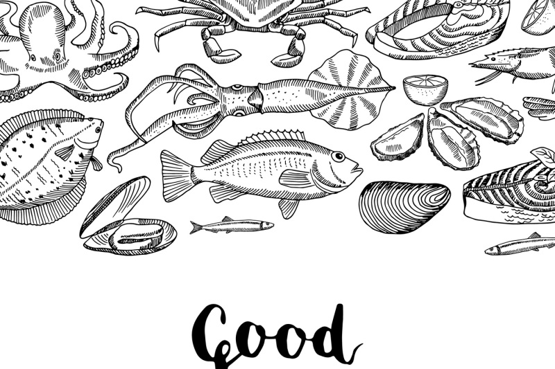 vector-background-illustration-with-hand-drawn-seafood-elements-and-le