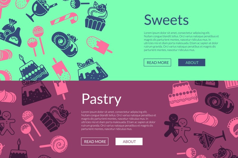 vector-web-banner-template-with-flat-style-sweets-icons