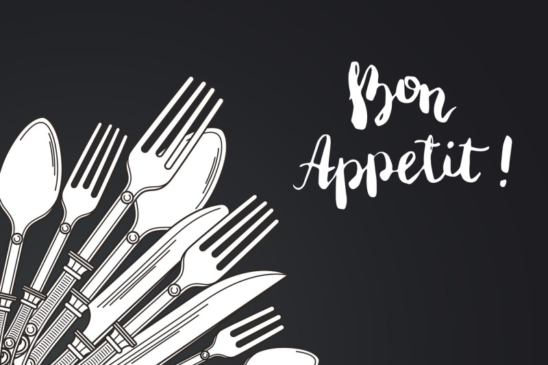 vector-illustration-with-hand-drawn-tableware-on-black-background