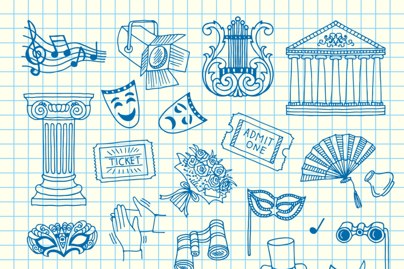 vector-set-of-doodle-theatre-elements-illustration