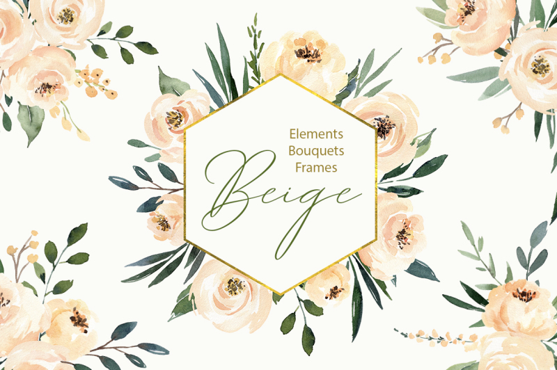 watercolor-beige-flowers-and-leaves-bouquets-and-frames-png