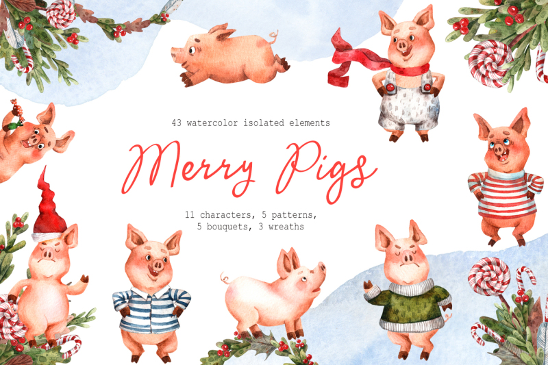 merry-pigs-watercolor-clip-art-set