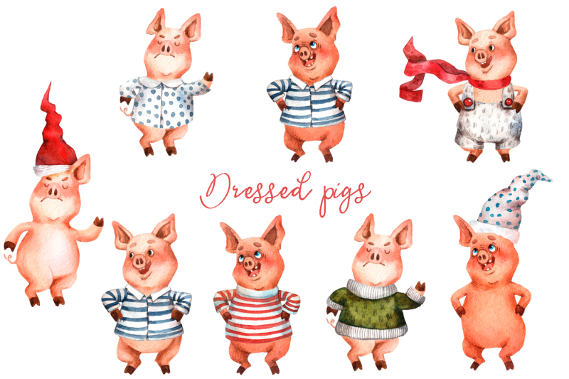 merry-pigs-watercolor-clip-art-set