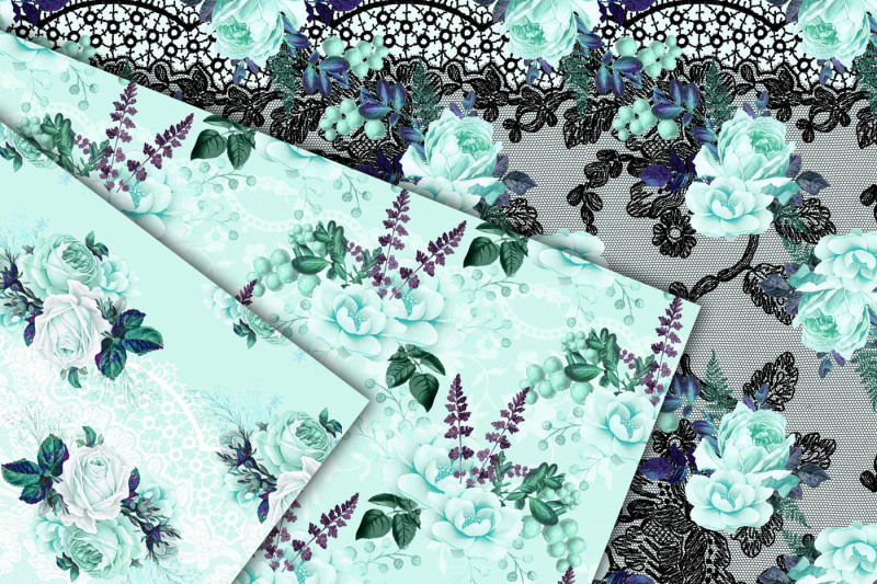 aqua-floral-lace-digital-paper