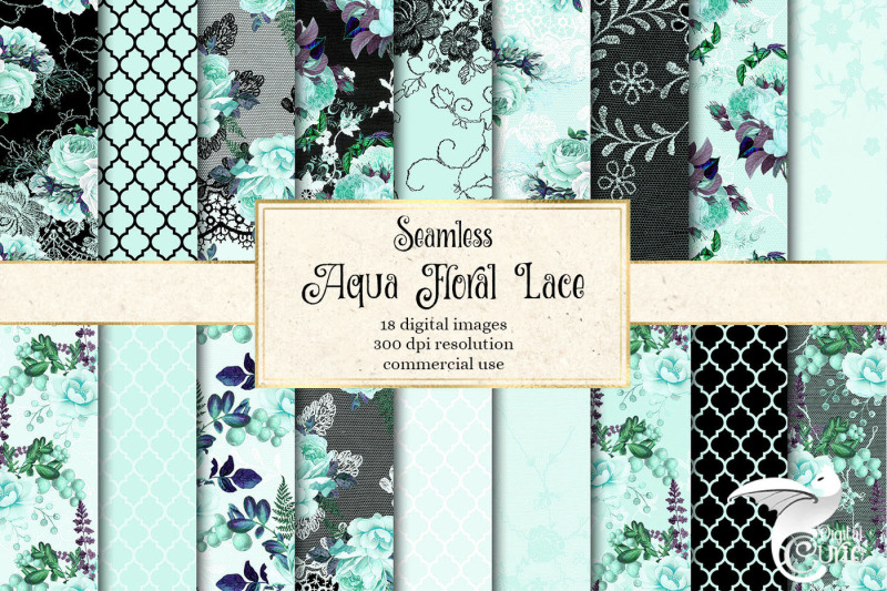 aqua-floral-lace-digital-paper