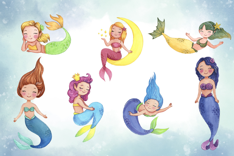little-watercolor-cute-mermaids