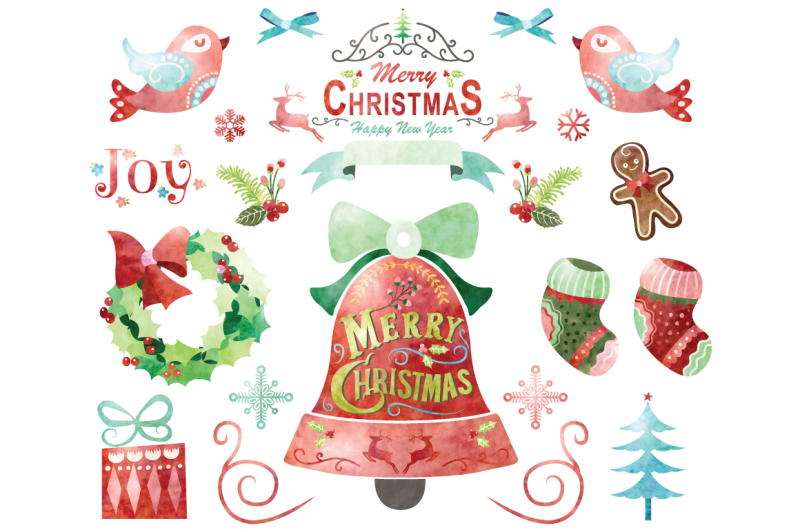 watercolor-merry-christmas-elements