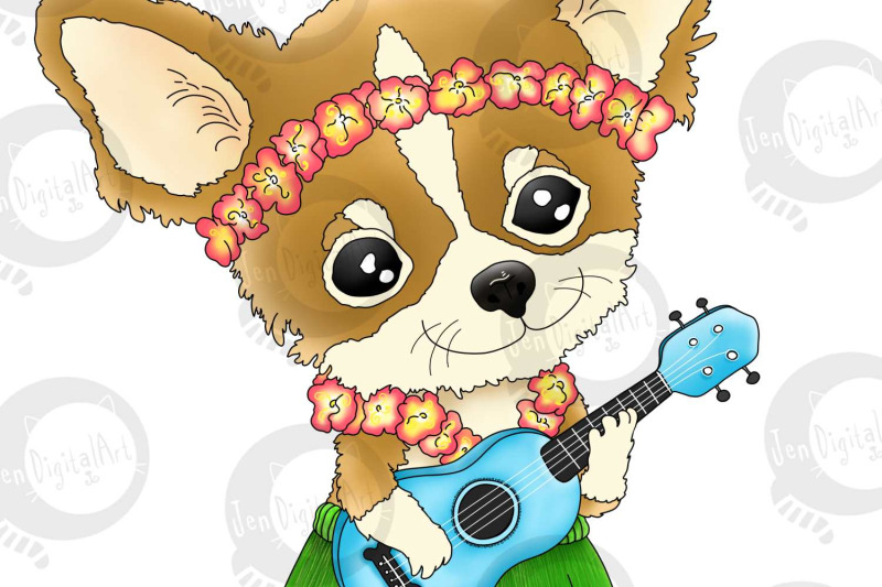 hawaiian-chihuahua-playing-a-ukulele-png-jpeg-clip-art-illustration