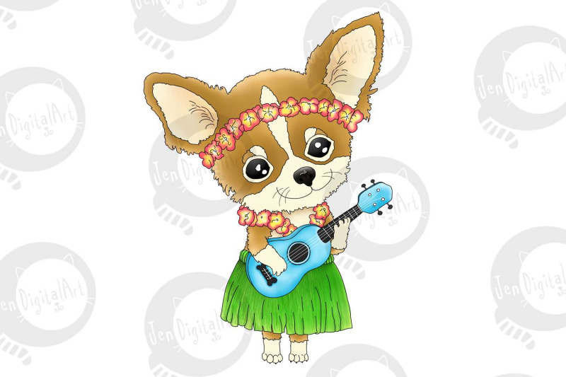 hawaiian-chihuahua-playing-a-ukulele-png-jpeg-clip-art-illustration