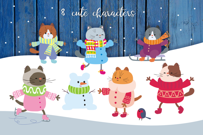 winter-holidays-funny-cats-vector-set