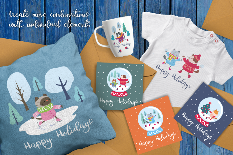 winter-holidays-funny-cats-vector-set