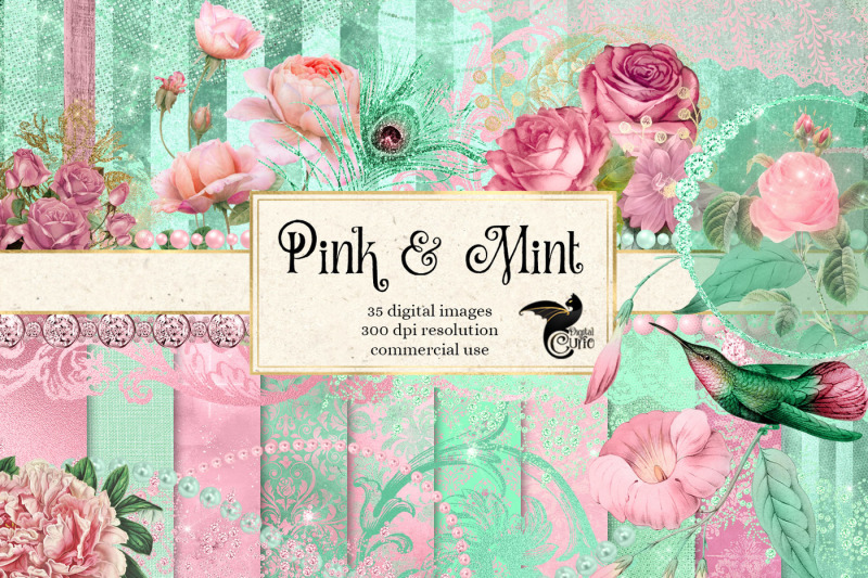 pink-and-mint-digital-scrapbook-kit