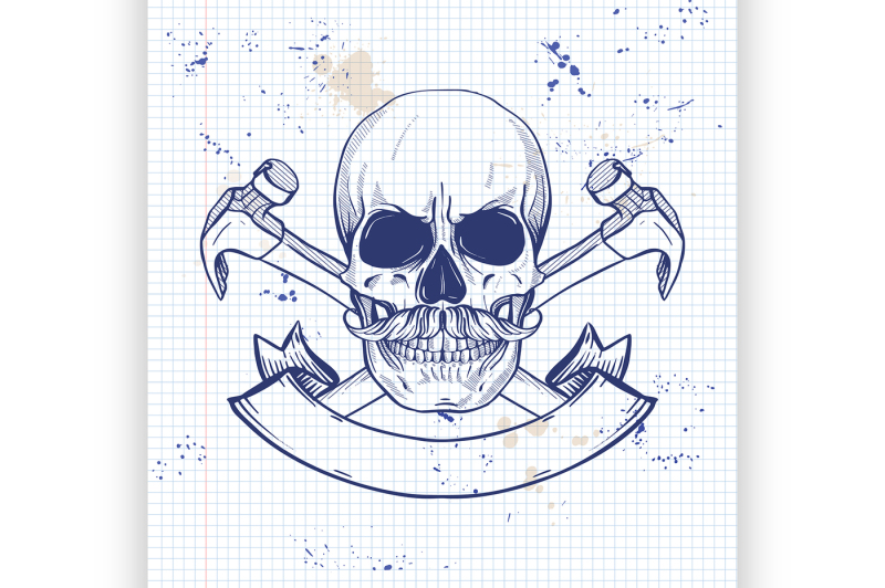 hand-drawn-sketch-skull-with-axes