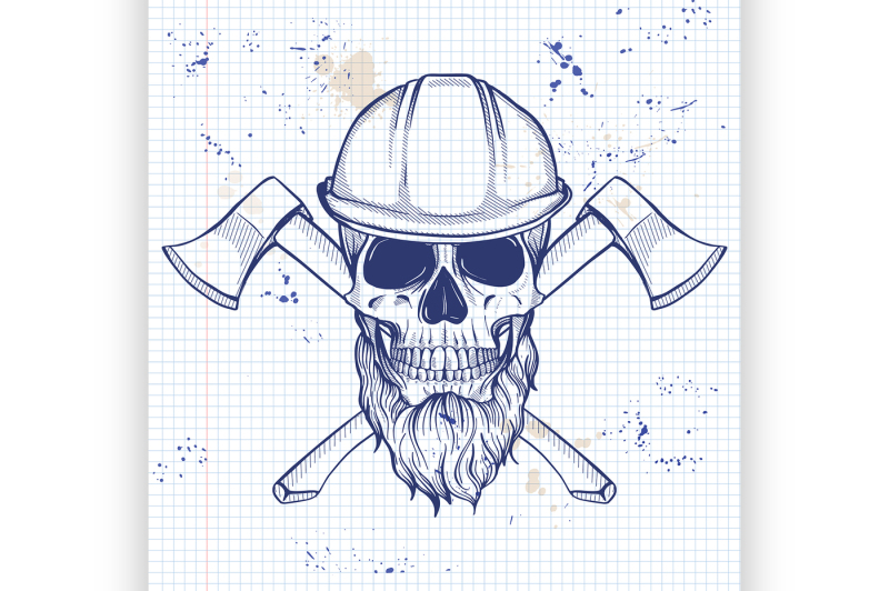 hand-drawn-sketch-skull-with-axes