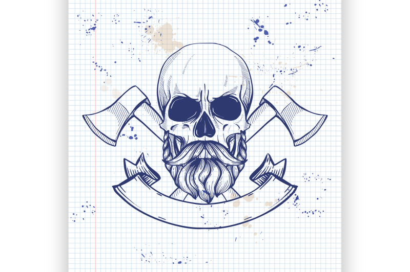 hand-drawn-sketch-skull-with-axes