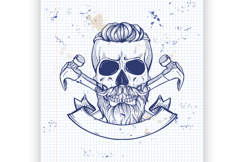 hand-drawn-sketch-skull-with-axes