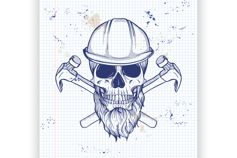 hand-drawn-sketch-skull-with-axes