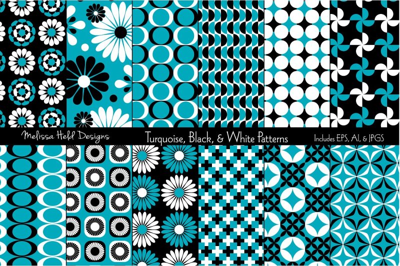 turquoise-black-and-white-patterns