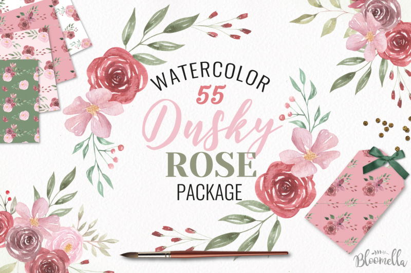dusky-rose-pink-red-watercolor-huge-package-flower-floral-patterns-set