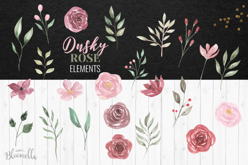dusky-rose-pink-red-watercolor-huge-package-flower-floral-patterns-set