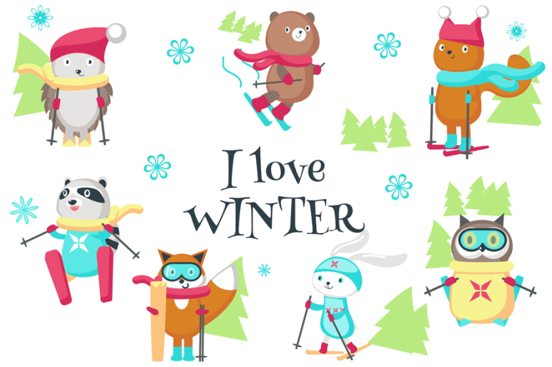 cute-animals-skiing-clipart-pack
