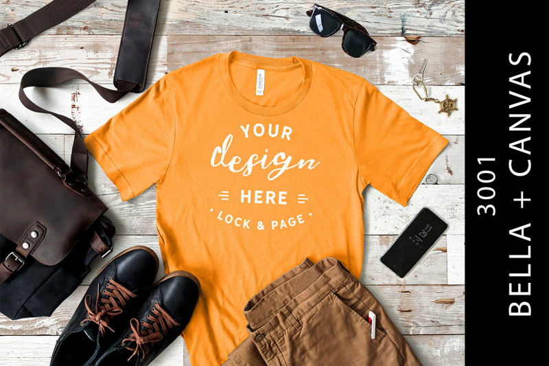 Free Burnt Orange Bella Canvas 3001 Male T-Shirt Mockup Masculine (PSD Mockups)