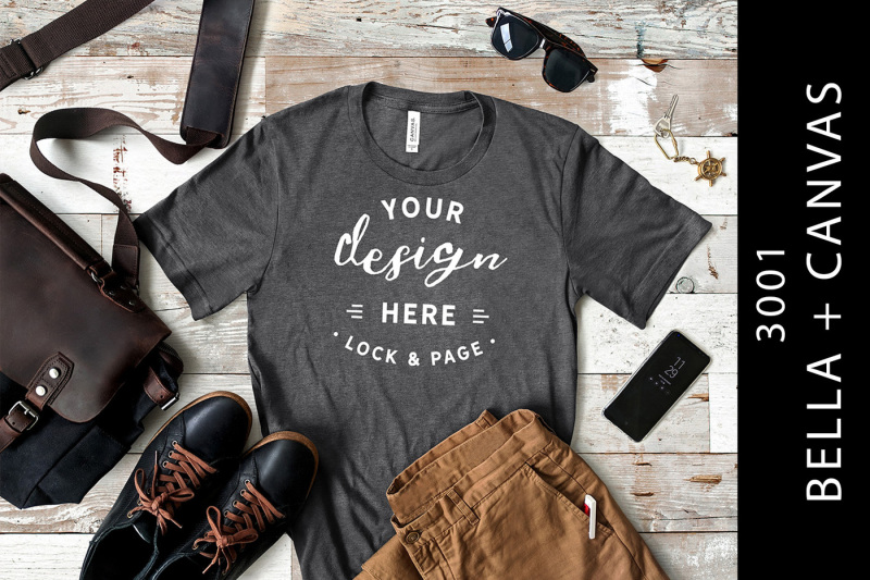 Free Dark Grey Heather Bella Canvas 3001 T-Shirt Men's Mockup (PSD Mockups)