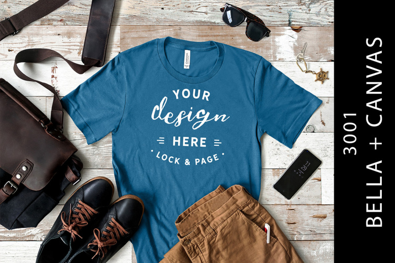 Free Deep Teal Male Bella Canvas 3001 T-Shirt Mockup (PSD Mockups)