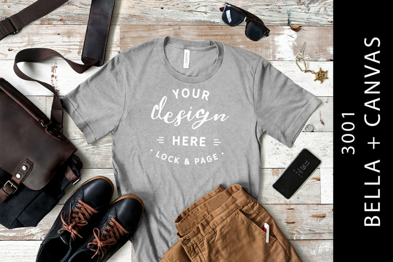 Free Heather Athletic Bella Canvas 3001 Male Mockup T-Shirt (PSD Mockups)