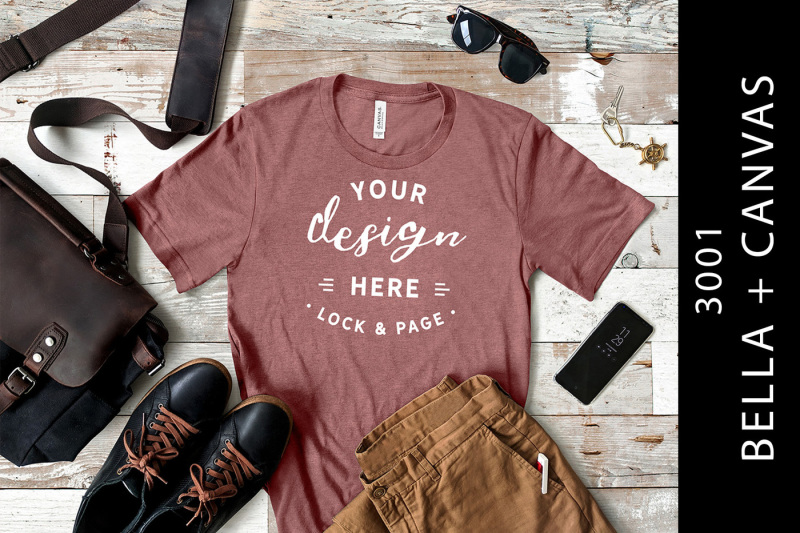 Free Heather Mauve Bella Canvas 3001 Mens's TShirt Mockup Male (PSD Mockups)