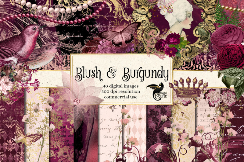 blush-and-burgundy-digital-scrapbook-kit