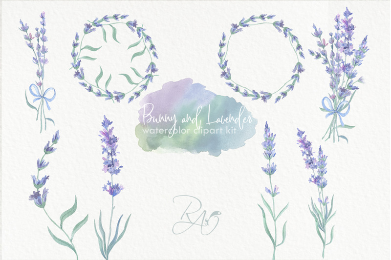 bunny-lavender-watercolor-clipart-kit