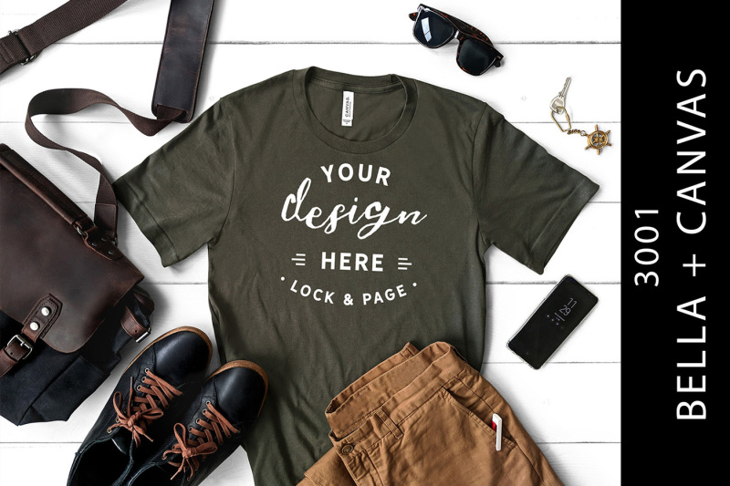 Download Free Male Army Bella Canvas 3001 T Shirt Mockup Masculine ...