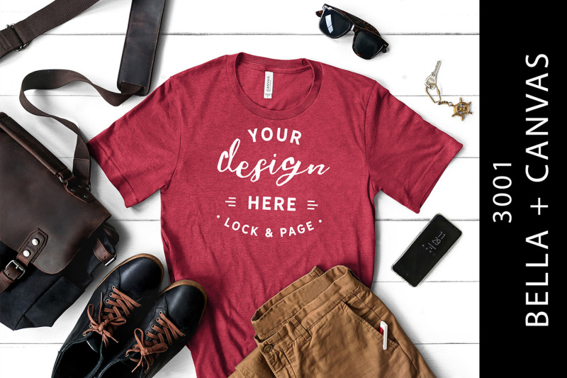 Free Mens Heather Raspberry Bella Canvas 3001 Mockup Male T Shirt (PSD Mockups)