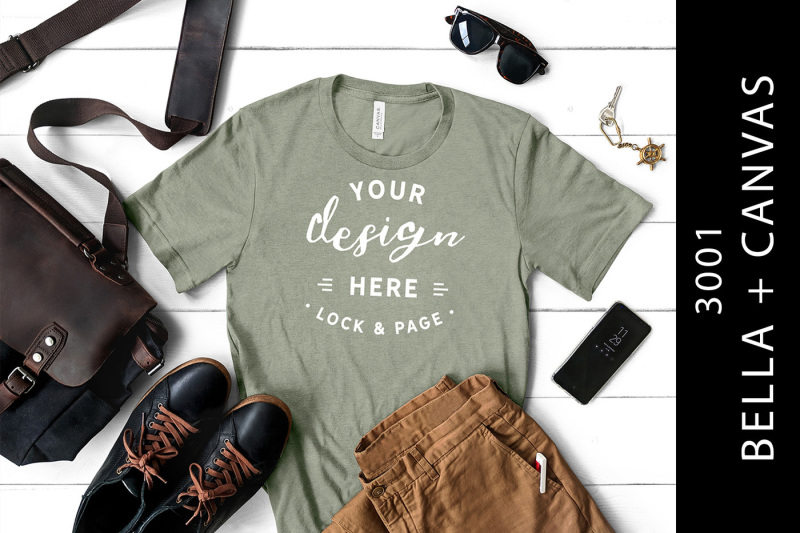 Free Masculine Bella Canvas 3001 Heather Stone Male TShirt Mockup (PSD Mockups)