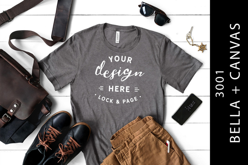 Free Mens Heather Storm Bella Canvas 3001 Mockup Male T-Shirt (PSD Mockups)
