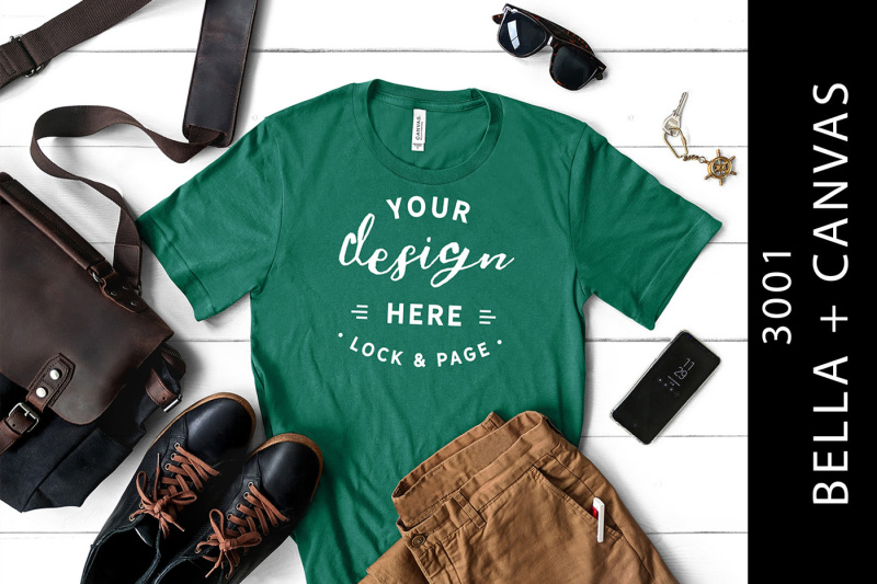 Free Men's Kelly Bella Canvas 3001 Mockup T-Shirt Masculine Setup (PSD Mockups)